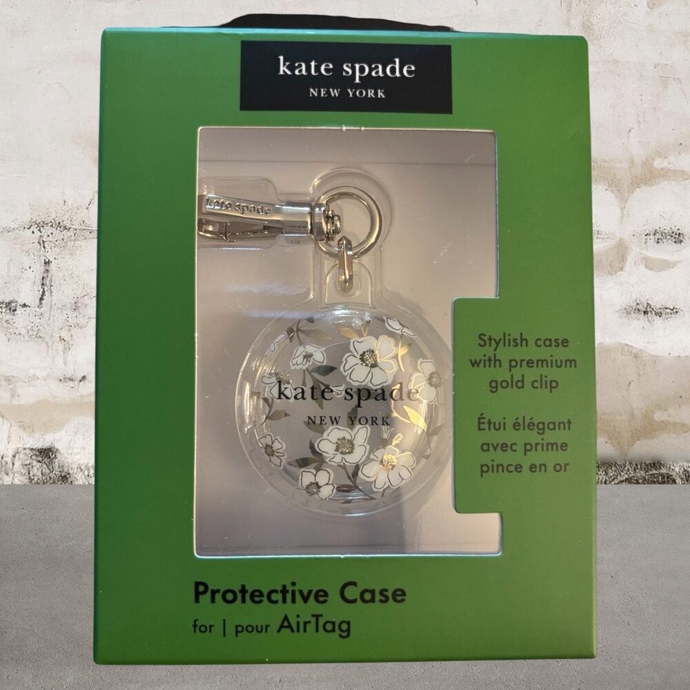 Kate Spade Keychain/Key Ring/Bag Charm/AirTag Holder with Gold Ring Clip NIB